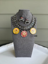 Load image into Gallery viewer, German Silver Multicolor White Stone Ghungroo Statement necklace set