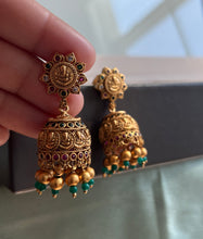 Load image into Gallery viewer, Ganesha Kemp Multicolor Stone jhumka earrings