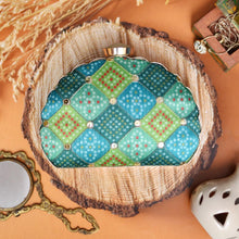 Load image into Gallery viewer, Shades of Green Multicolor printed Patola Ethnic clutch for women with chain