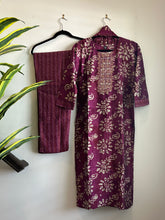 Load image into Gallery viewer, 3 pc Maroon Purple Gold Floral Suit women clothing