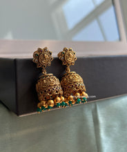 Load image into Gallery viewer, Ganesha Kemp Multicolor Stone jhumka earrings