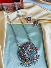Load image into Gallery viewer, Big multicolor round Statement Big Pendant Oxidised Afghani Necklace set
