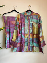 Load image into Gallery viewer, Multicolor beige geometric design Coord set with belt Women Clothing