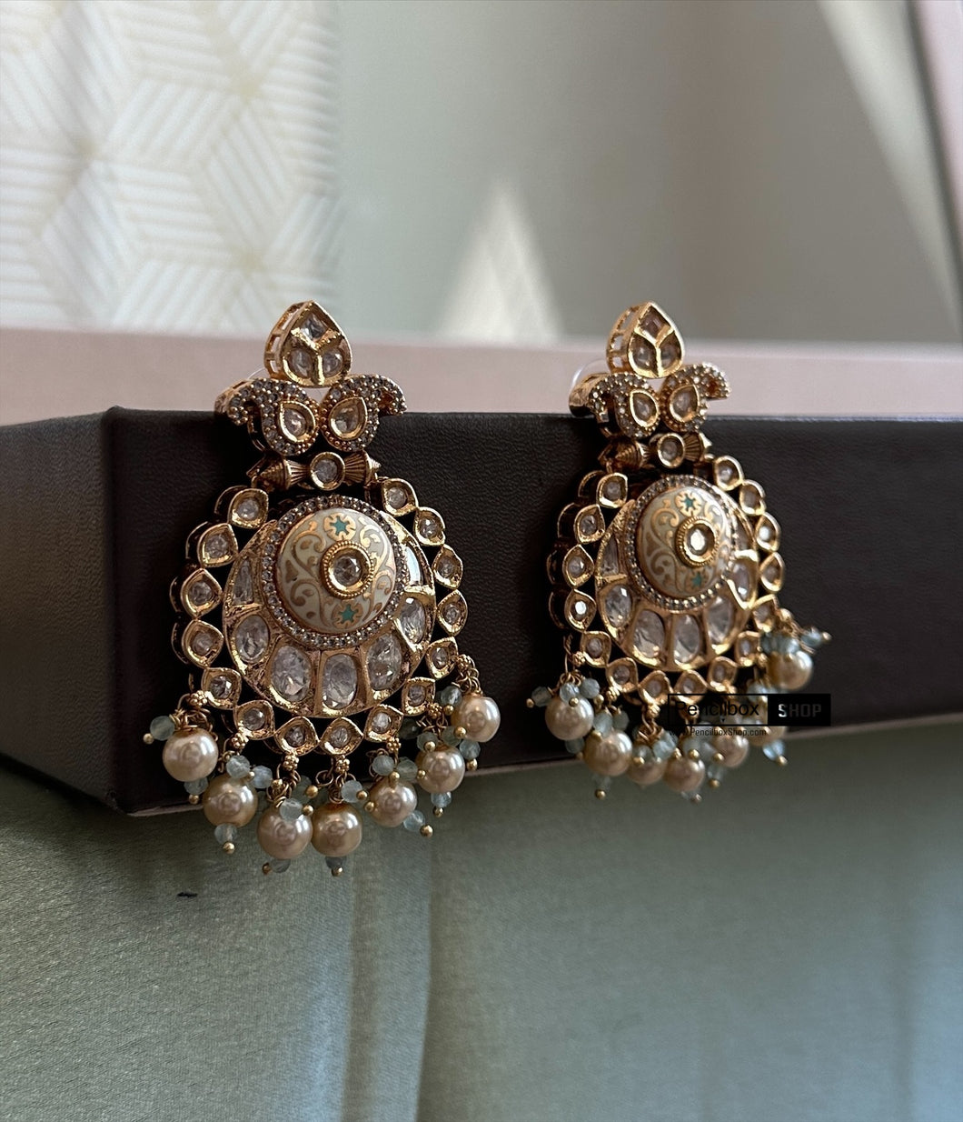 Tayani statement Meenakari small Chandbali 22k Gold plated Earrings