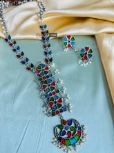 Load image into Gallery viewer, Multicolor Ghungroo Long Pearl Oxidised Afghani Ghungroo Necklace set

