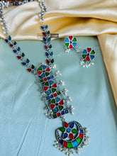 Load image into Gallery viewer, Multicolor Ghungroo Long Pearl Oxidised Afghani Ghungroo Necklace set