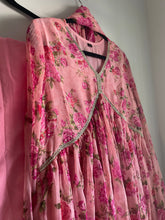 Load image into Gallery viewer, 3 pc Soft Cotton Alia cut Pink floral flare Dress women Clothing