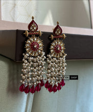 Load image into Gallery viewer, Kundan Flower Polki Meenakari Pearl Jhumka Earrings
