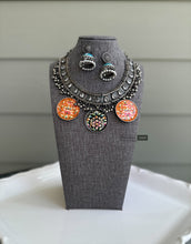 Load image into Gallery viewer, German Silver Multicolor White Stone Ghungroo Statement necklace set
