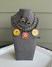 Load image into Gallery viewer, German Silver Multicolor White Stone Ghungroo Statement necklace set