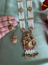 Load image into Gallery viewer, Multicolor Pearl Krishna With Flute kemp stone Long haram Necklace set templejewelry
