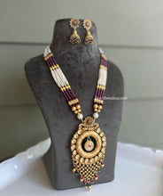 Load image into Gallery viewer, Green Multicolor Pearl Rajwadi kundan stone Mala Necklace set