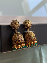 Load image into Gallery viewer, Ganesha Kemp Multicolor Stone jhumka earrings