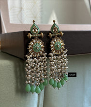Load image into Gallery viewer, Kundan Flower Polki Meenakari Pearl Jhumka Earrings
