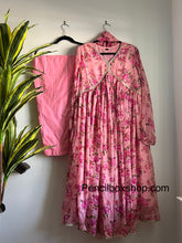 Load image into Gallery viewer, 3 pc Soft Cotton Alia cut Pink floral flare Dress women Clothing