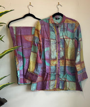 Load image into Gallery viewer, Multicolor beige geometric design Coord set with belt Women Clothing