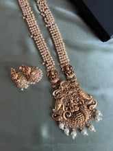 Load image into Gallery viewer, Pearl Lakshmi ji Golden Long haram Necklace set templejewelry

