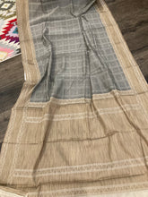 Load image into Gallery viewer, Handloom weaving Silk Grey with modern touch Saree