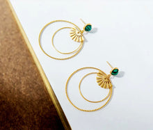 Load image into Gallery viewer, Green Round Golden Earrings IDW
