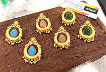 Load image into Gallery viewer, Carved Natural Stone Brass peacock Stud Earrings
