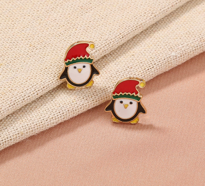 Christmas cap Penguin Small Stud Earrings for women comes in gift box IDW,women earrings