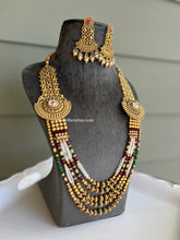 Load image into Gallery viewer, Multicolor Pearl cz kemp stone Haram Designer Necklace set temple Haram jewelry
