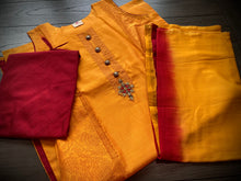 Load image into Gallery viewer, 3 pieces Orange Red Embroidery Half n half print Pure cotton Straight suit indian dress 40 size