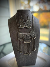 Load image into Gallery viewer, Lotus Three hanging Tassel oxidised Necklace set

