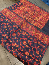 Load image into Gallery viewer, Silk Handloom weaving work Zari border red blue Saree