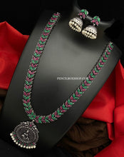 Load image into Gallery viewer, German silver Long Lakshmi ji Jhumka design necklace set
