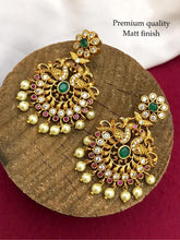 Load image into Gallery viewer, Multicolor Peacock Temple Gold Finish Stone cz earrings
