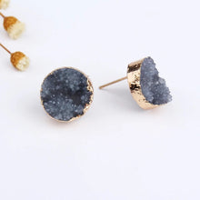Load image into Gallery viewer, Druzy small Natural Stone Brass Stud Earrings
