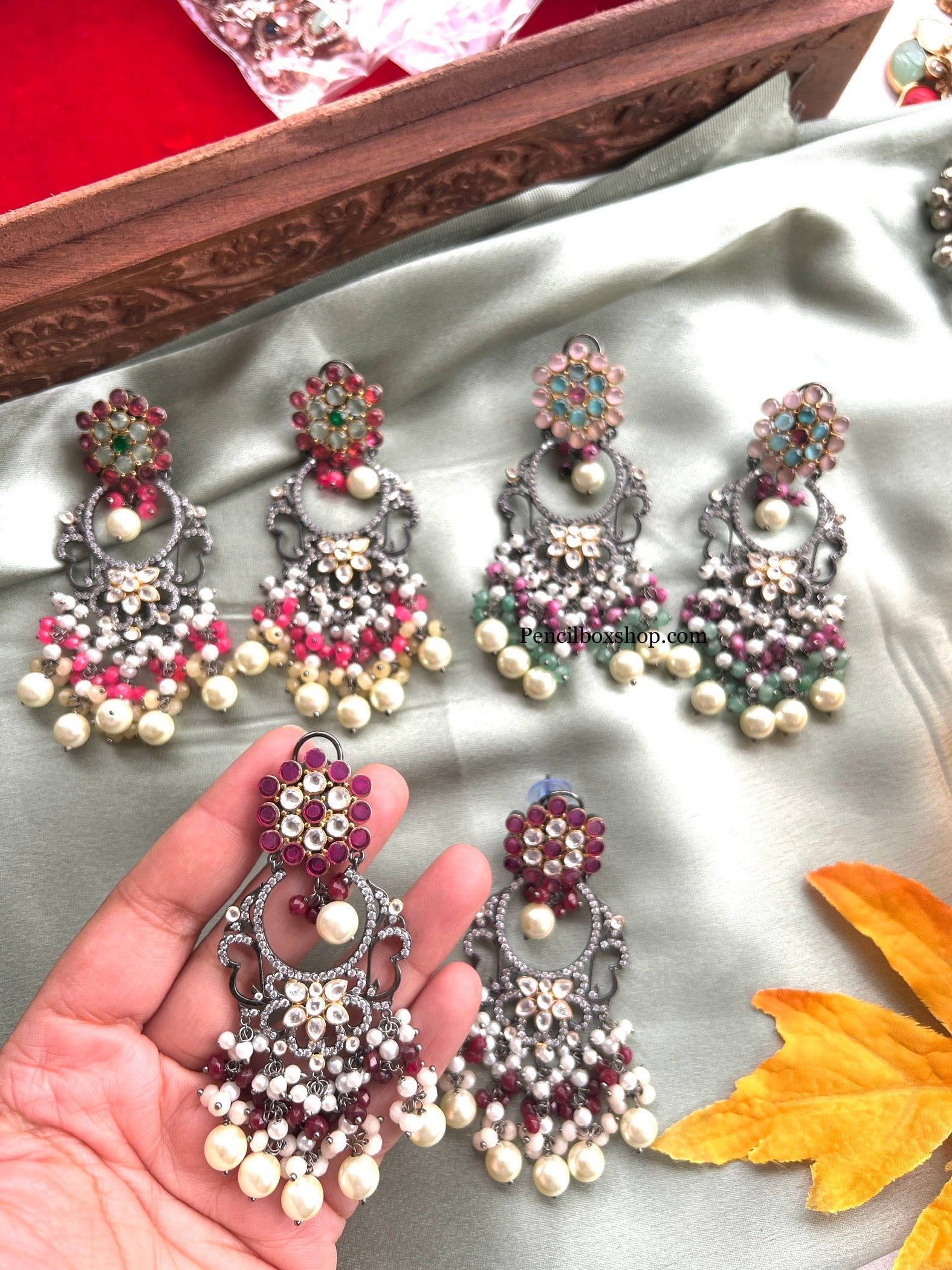 Designer Pearl Beads Multicolor Hanging Drop Kundan earrings