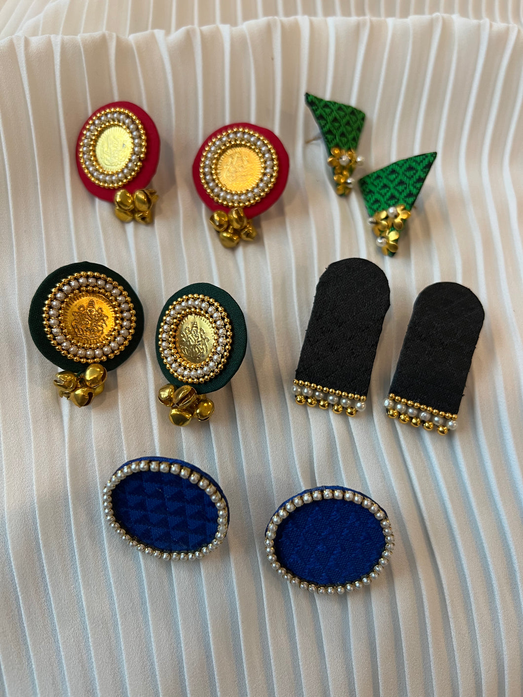 100% Handmade Saree Fabric Medium Size Stud Earrings