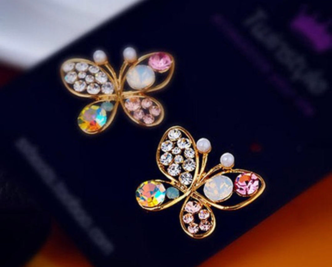 Butterfly Multicolor Stone pearl Stud Earrings IDW