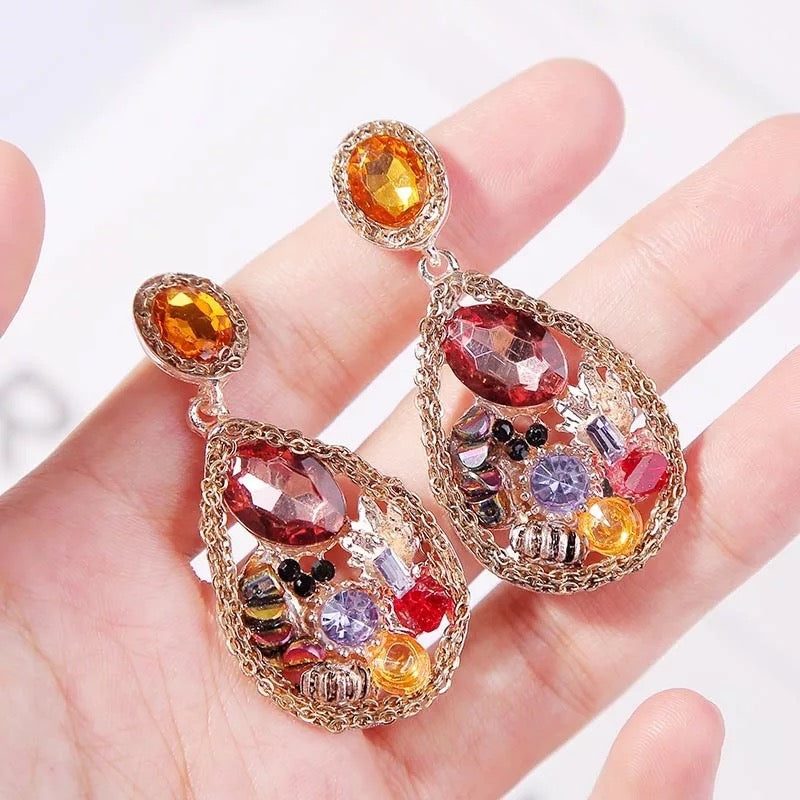 Golden Rhinestone Multicolor Stone Earrings for women IDW