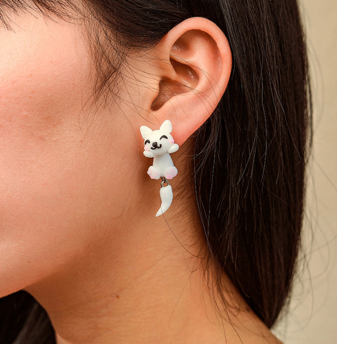 Cute little small white pink Cat earrings for women IDW