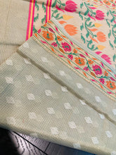 Load image into Gallery viewer, Chanderi Zari border Golden pink orange Green Saree