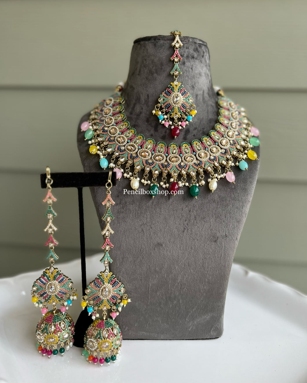 Premium Quality Statement Designer Polki Kundan Inaaya Necklace set with Maangtikka