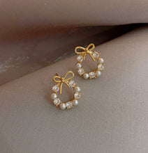 Load image into Gallery viewer, Bow Pearl Rhinestone Stud Earrings IDW
