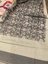 Load image into Gallery viewer, Handloom weaving Silk Grey with beautiful pattern zari Saree