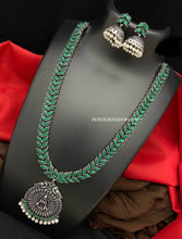 Load image into Gallery viewer, German silver Long Lakshmi ji Jhumka design necklace set
