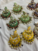 Load image into Gallery viewer, Meenakari chandbali three layer Kundan Long dangling earrings
