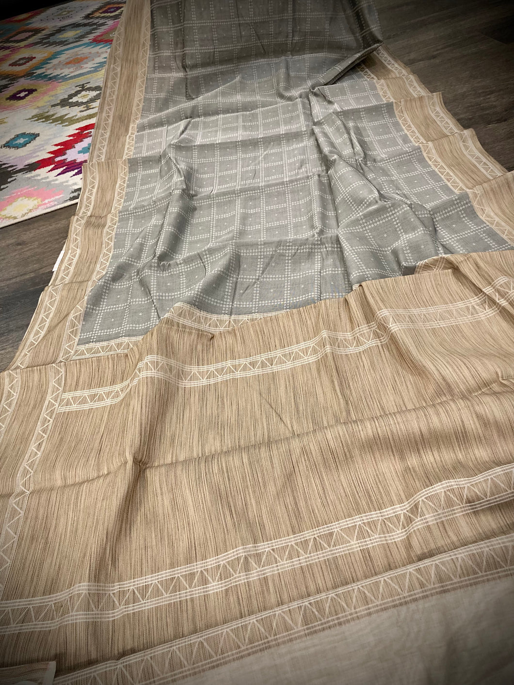 Handloom weaving Silk Grey with modern touch  Saree