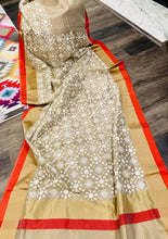 Load image into Gallery viewer, Handloom chikankari work Zari border red golden Saree