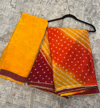 Load image into Gallery viewer, Bandhani Red Yellow Orange Georgette Saree
