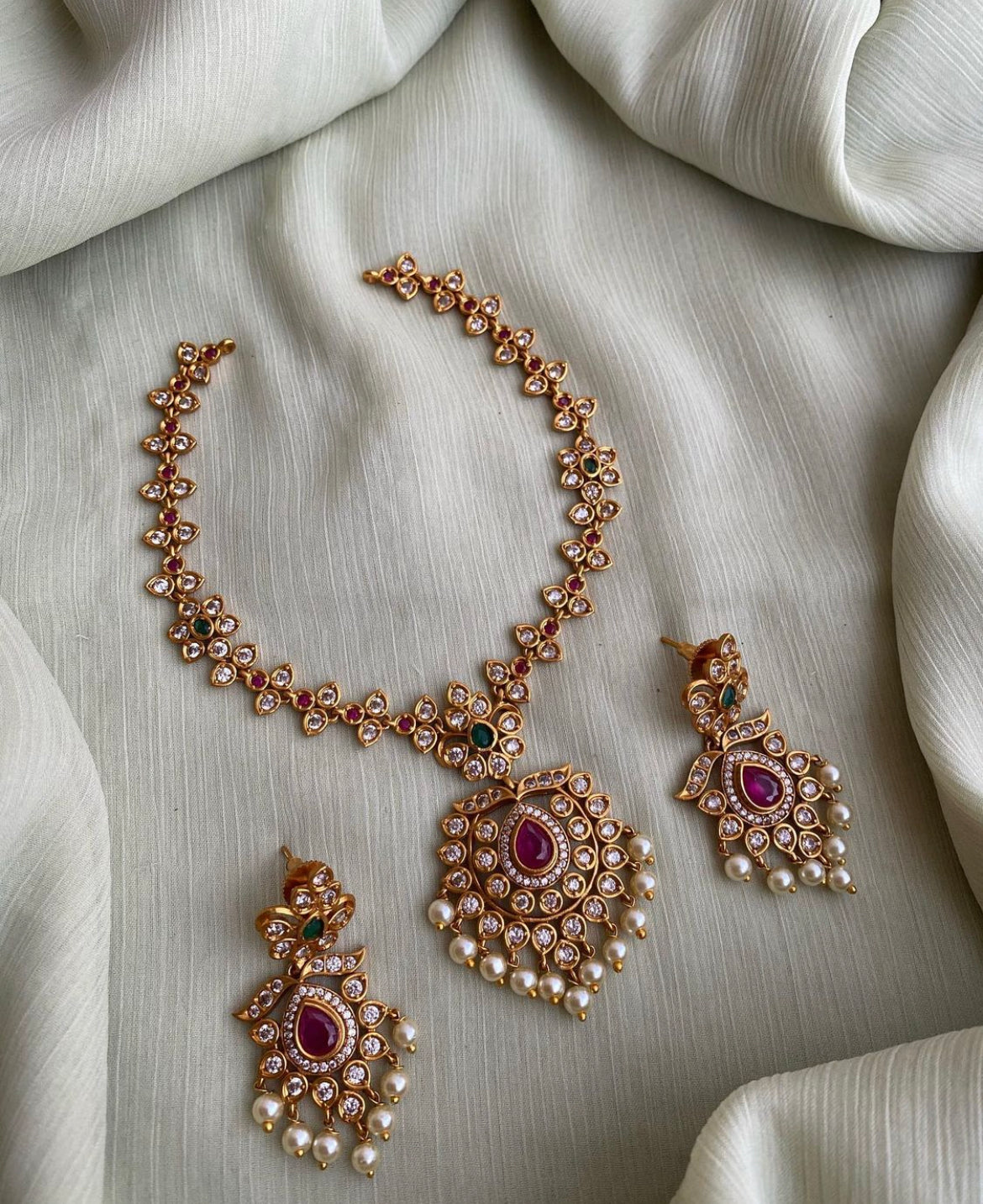 Multicolor Cz Matte Finish Necklace set PencilboxShopUSA