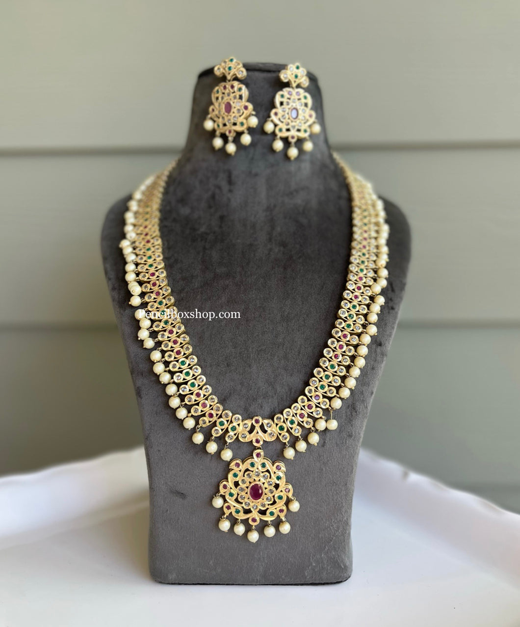 Multicolor Real Pearl cz Haram Necklace set
