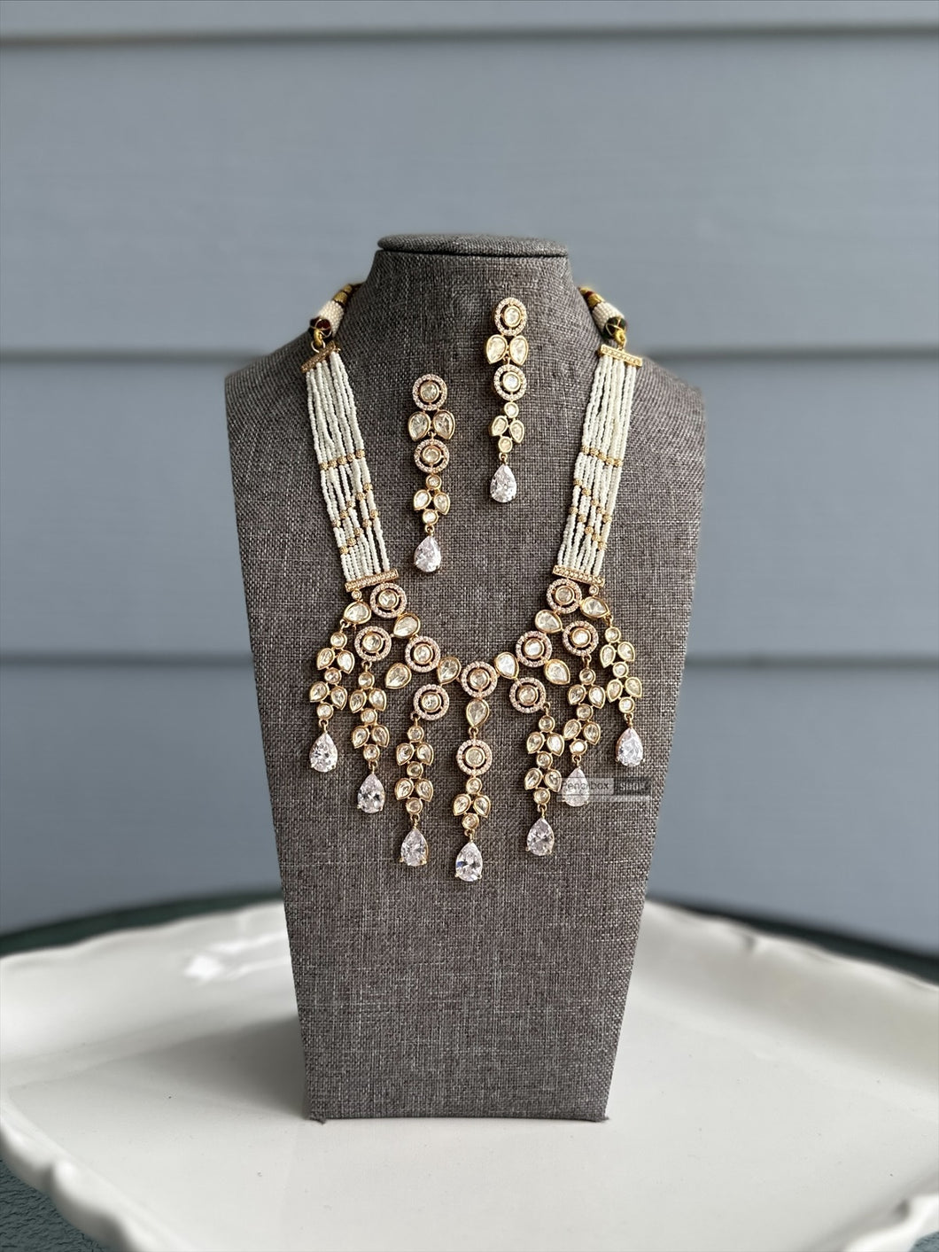Rish 22k Gold plated White Tayani drop Premium Necklace set