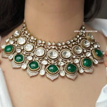 Load image into Gallery viewer, Grand Tayani Gold plated Green Premium Necklace set with maangtikka
